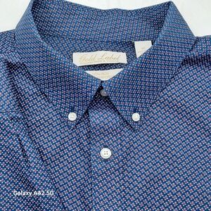 Gold Label Roundtree & Yorke Men XL Blue Micro Geometric Print Button  Non Iron